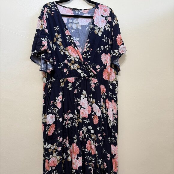 Bloom Dress - Flutter Sleeve Ditsy Floral Pocket Split Maxi Dress - Picture 1 of 5